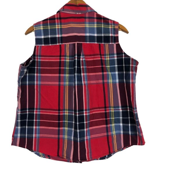 Vtg Rockies Women's Western Button Down Top Sz Large? Sleeveless Crop Plaid - Picture 2 of 8